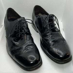 Johnston & Murphy black leather lace up wingtip square front shoes 8 1/2